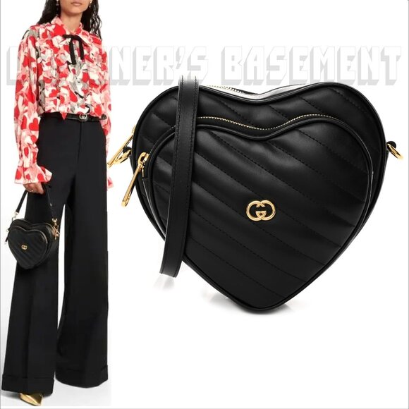 GUCCI black Mini HEART Matelasse Leather Interlocking G crossbody strap bag +🎁 - Picture 3 of 9